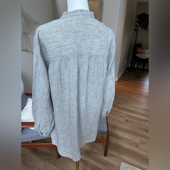 Striped Organic Linen Crinkle Classic Collar Shirt Size S-M - Picture 4 of 10